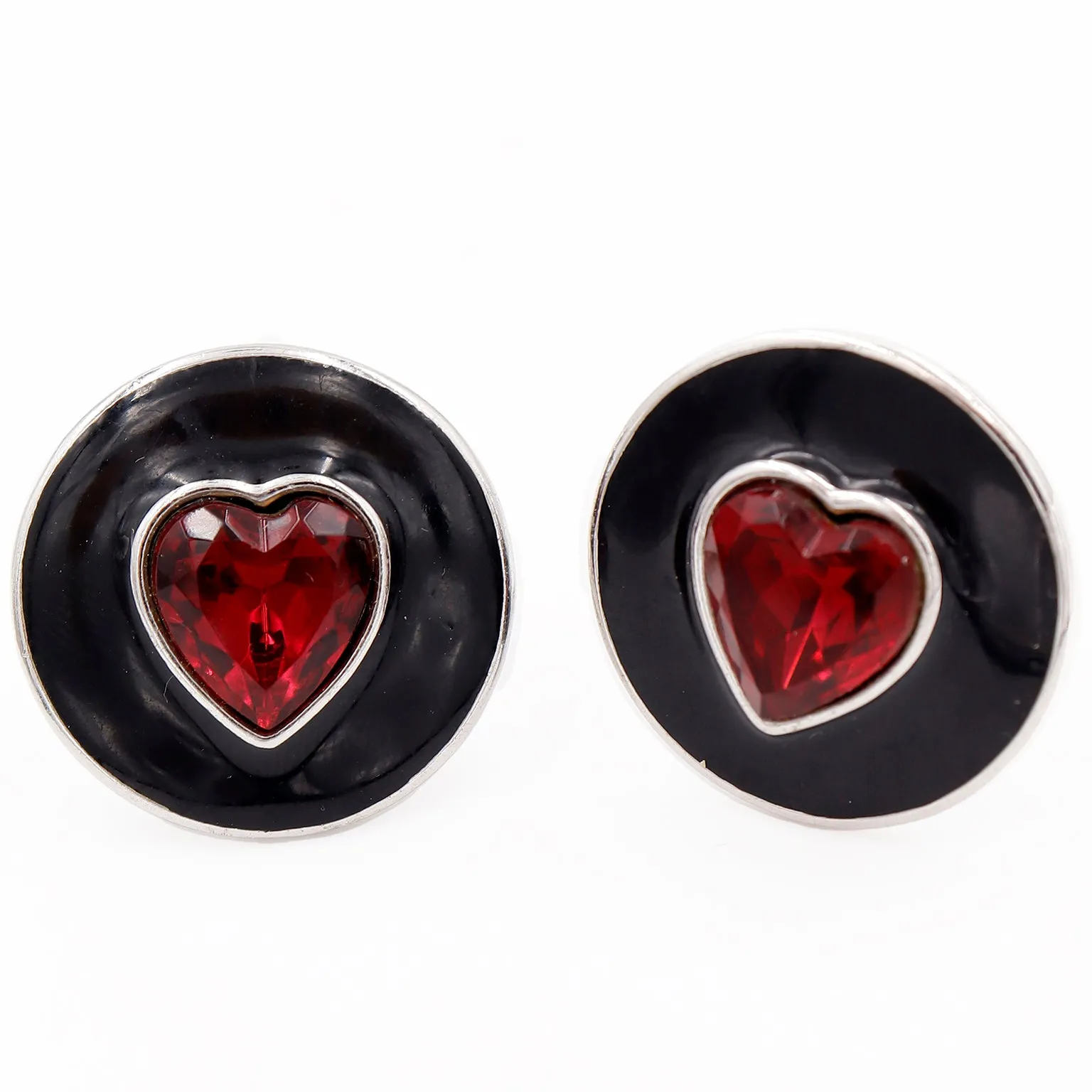 1980s Yves Saint Laurent Vintage Red Crystal Heart Enamel Earrings