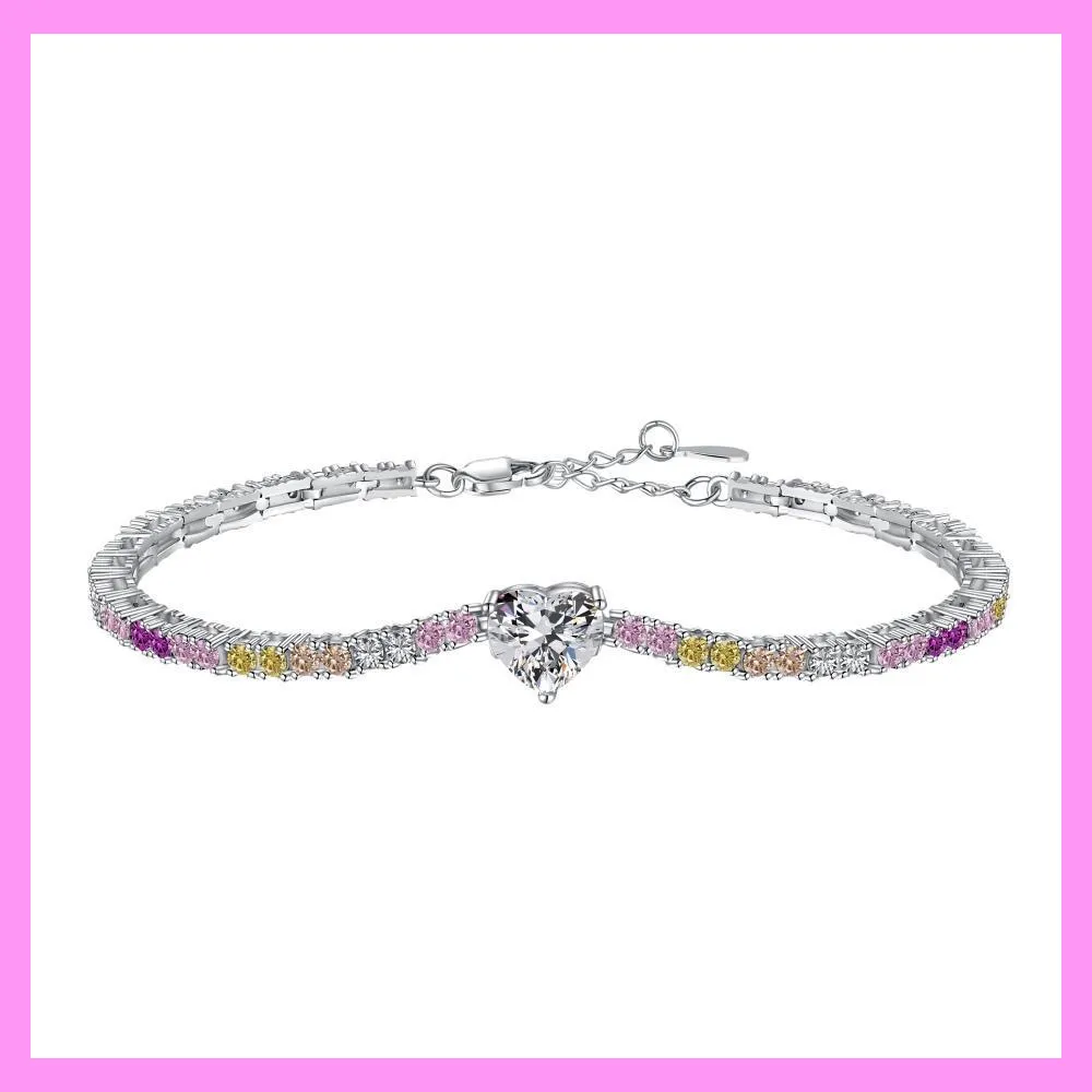 【2-43.6】Tennis Heart Bracelet for female fashion daily engagement wedding anniversary birthday present