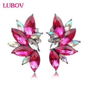 2016 Trendy Angel Wing Design Opal Stone Stud Earrings Women Elegant Crystal Earrings Christmas Gift Jewelry