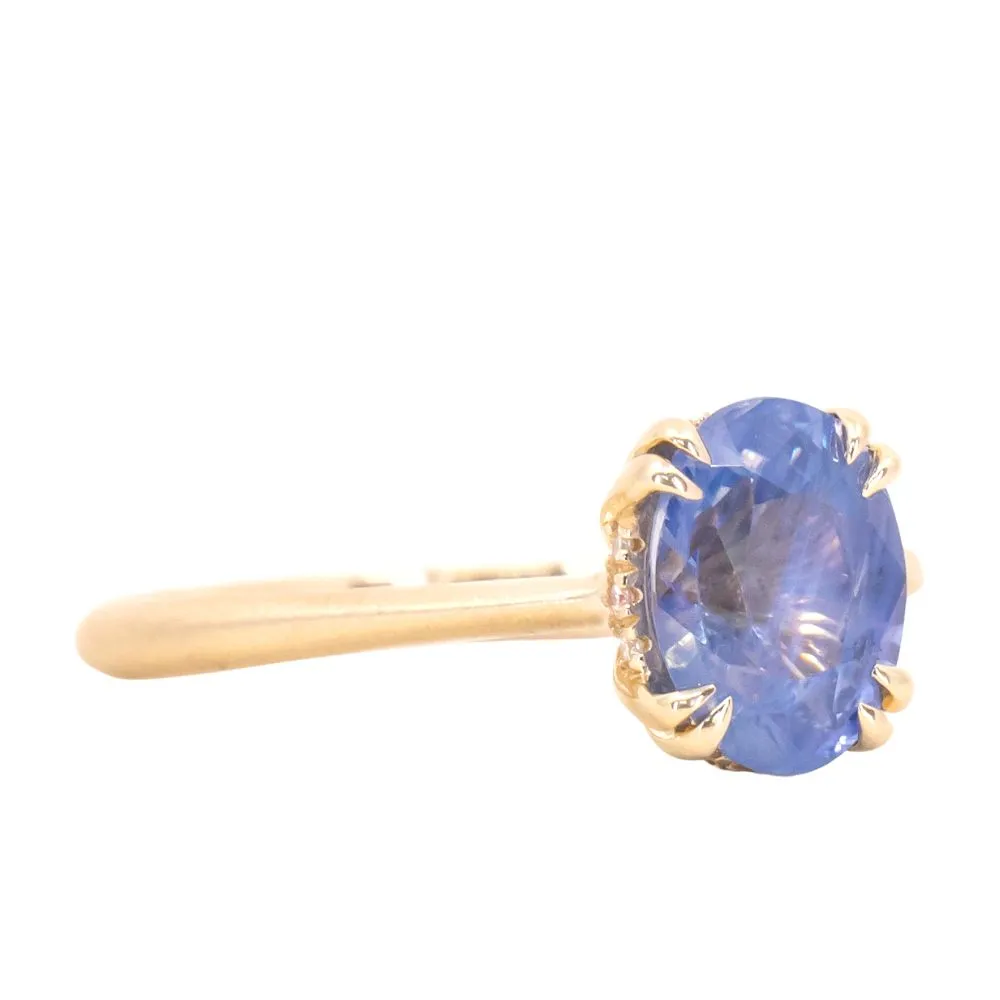 2.04ct Oval Opalescent Sapphire Hidden Halo Double Prong Solitaire in 14k Satin Yellow Gold