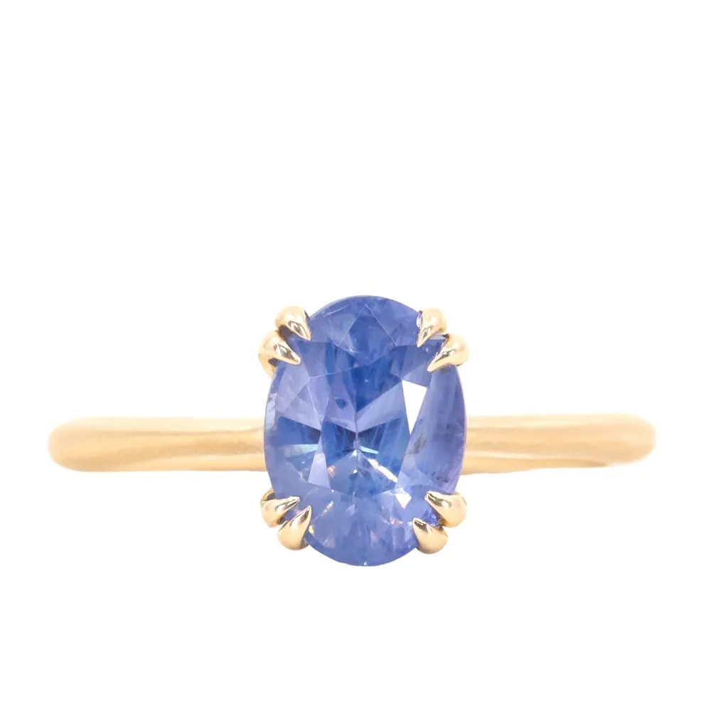 2.04ct Oval Opalescent Sapphire Hidden Halo Double Prong Solitaire in 14k Satin Yellow Gold