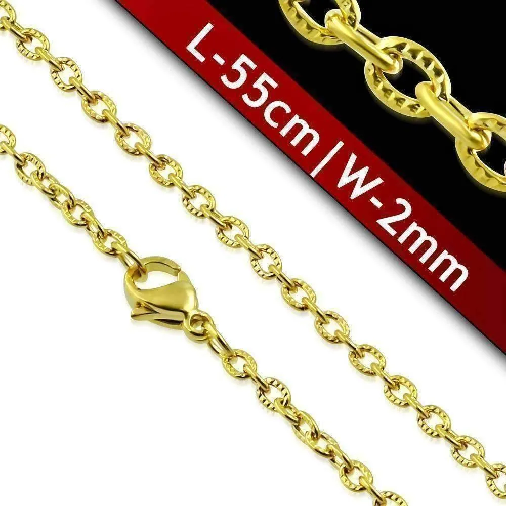 22 inch Etched Oval Link 18k Gold Plated Stainless Steel Necklace Chain