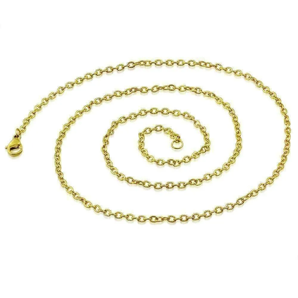 22 inch Etched Oval Link 18k Gold Plated Stainless Steel Necklace Chain