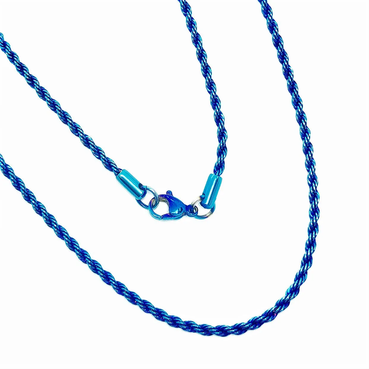 24 inch Anodized Blue Stainless Steel Rope Chain