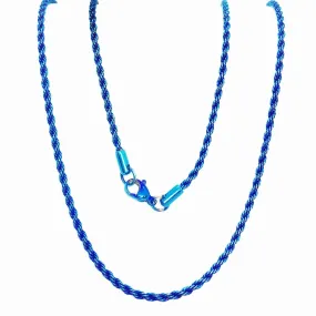 24 inch Anodized Blue Stainless Steel Rope Chain