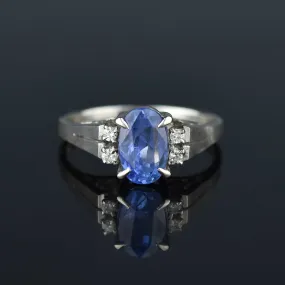 2nd Payment Vintage Platinum Diamond Natural Blue Sapphire Ring