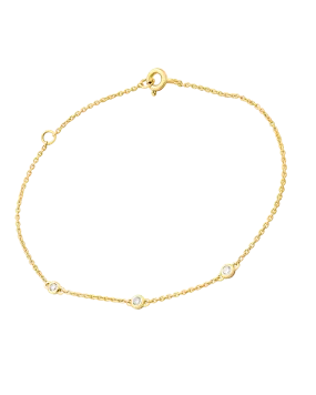 3 Diamond Bezel Bracelet - 14K Yellow Gold