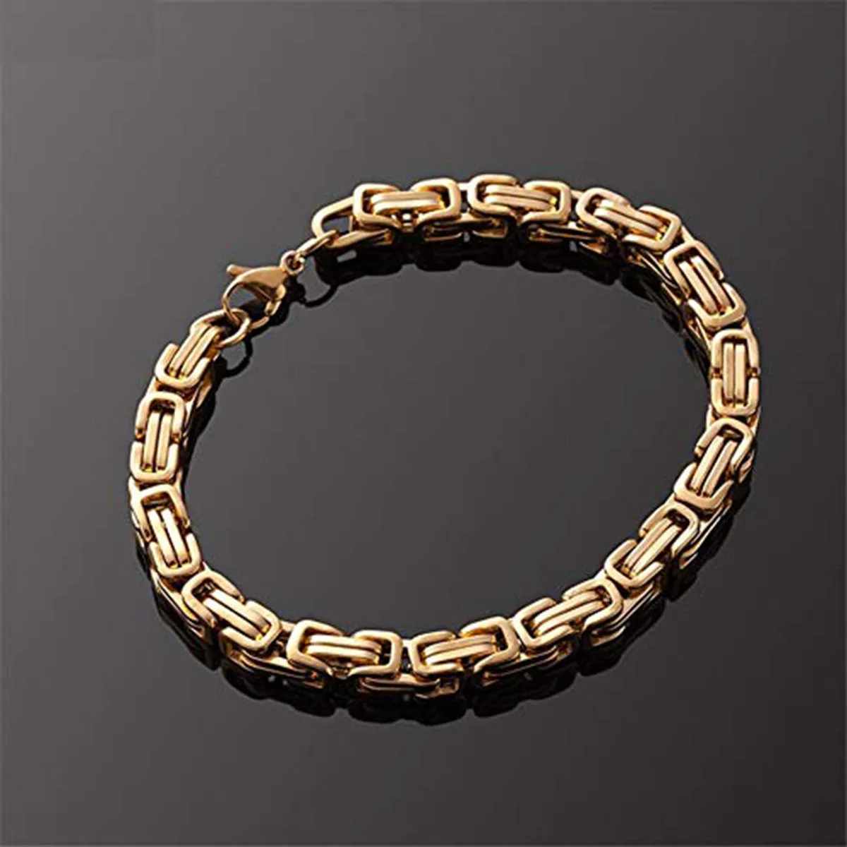 316L Stainless Steel Thick 3D Gold Plated Byzantine Bracelet For Men