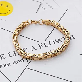 316L Stainless Steel Thick 3D Gold Plated Byzantine Bracelet For Men