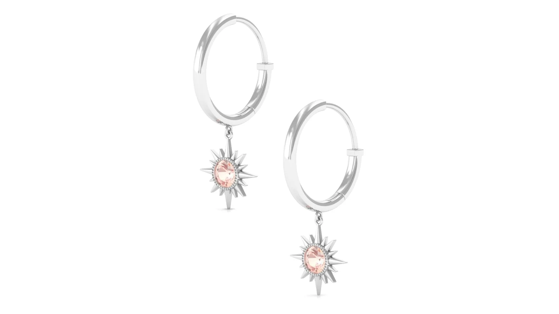 3/4 CT Milgrain Bezel Set Morganite Sunburst Drop Hoop Earrings for Women