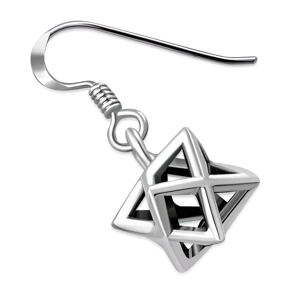 3D Star David Merkaba Silver Earrings