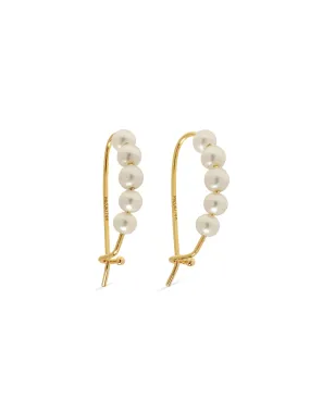 3mm Akoya Pearl Safety Pin Yellow Gold Earrings