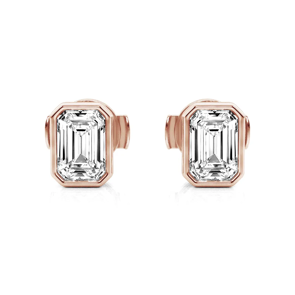 4 ctw Emerald Cut Moissanite Bezel Set Solitaire Stud Earrings