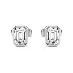 4 ctw Emerald Cut Moissanite Bezel Set Solitaire Stud Earrings