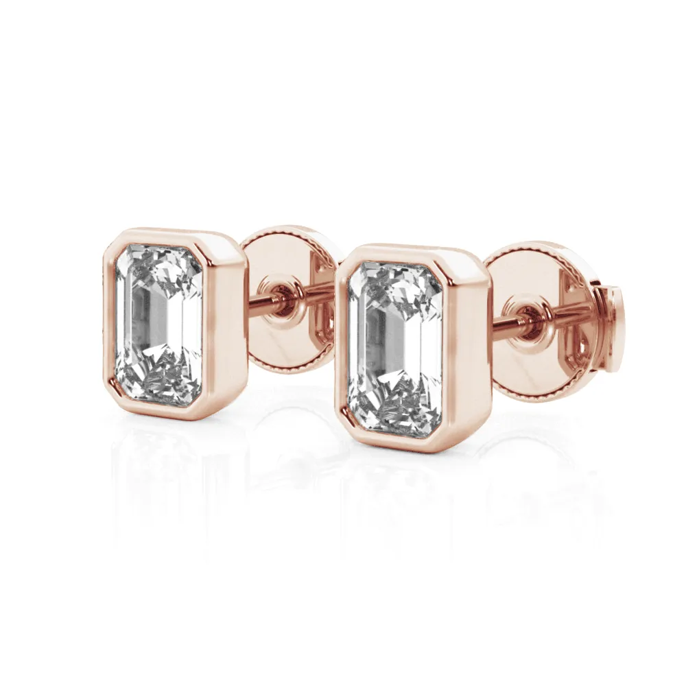 4 ctw Emerald Cut Moissanite Bezel Set Solitaire Stud Earrings