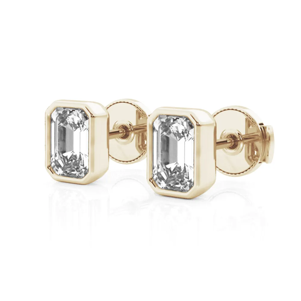 4 ctw Emerald Cut Moissanite Bezel Set Solitaire Stud Earrings