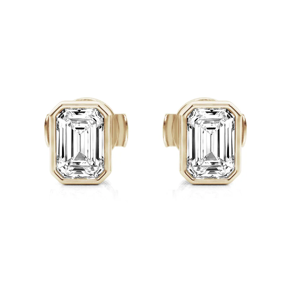 4 ctw Emerald Cut Moissanite Bezel Set Solitaire Stud Earrings