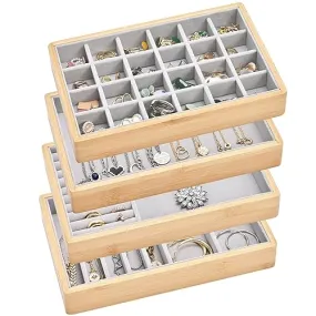 (4 Pcs) Bamboo Stackable Jewelry Organizer Tray | ProCase