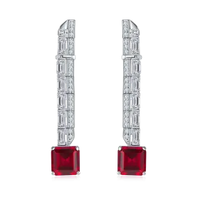 6.47 Carat Colorful Lab Created Gemstone Long Drop Earrings in S925 Silver and Platinum