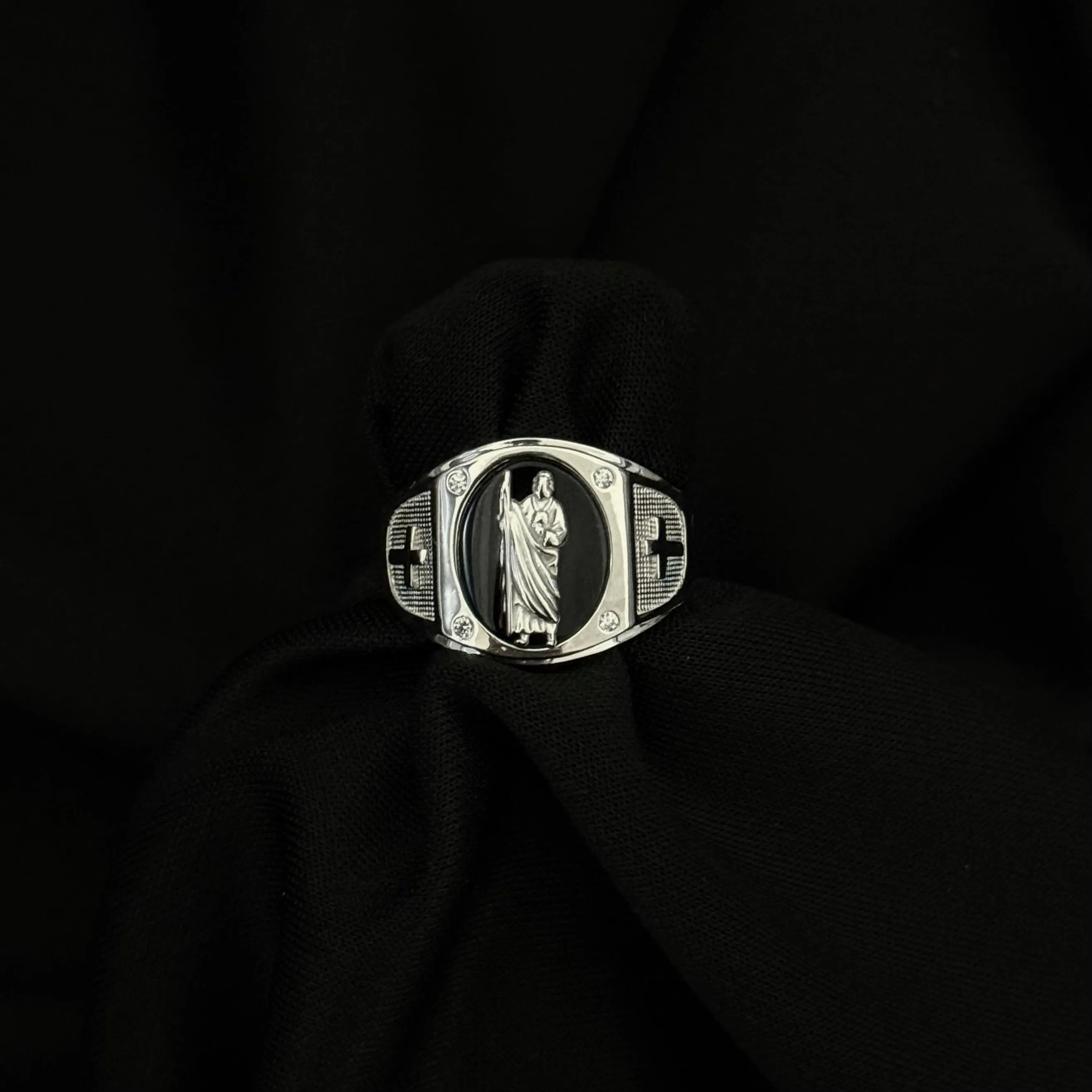 925 Onix Silver San Judas Ring