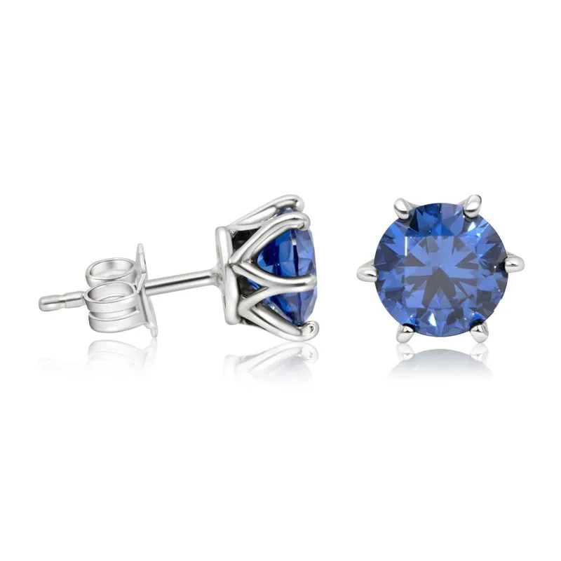 925 Silver Blue CZ Studs - 7mm December Birthstone Earrings