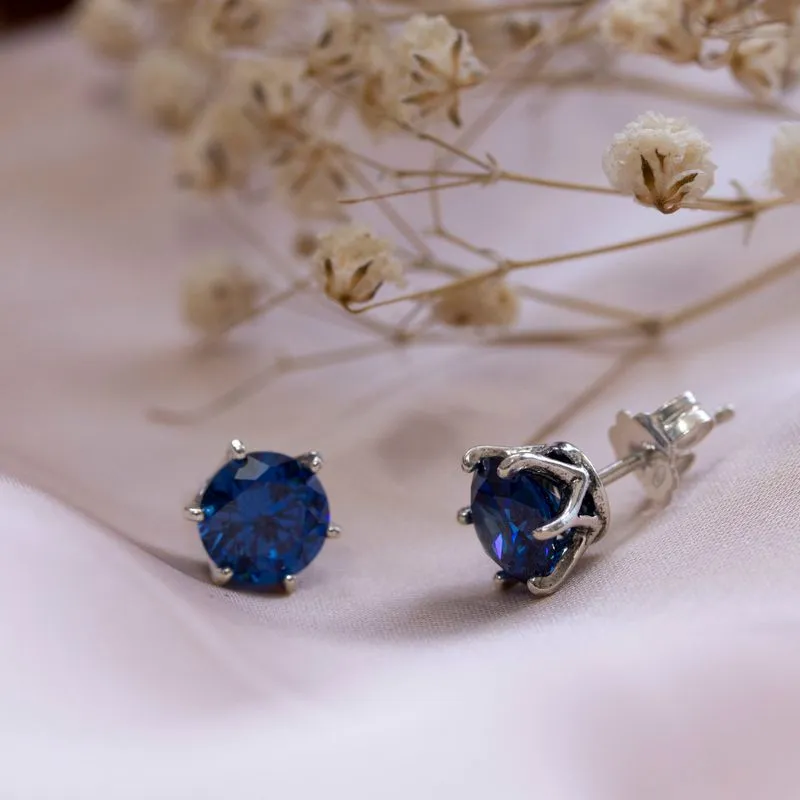 925 Silver Blue CZ Studs - 7mm December Birthstone Earrings