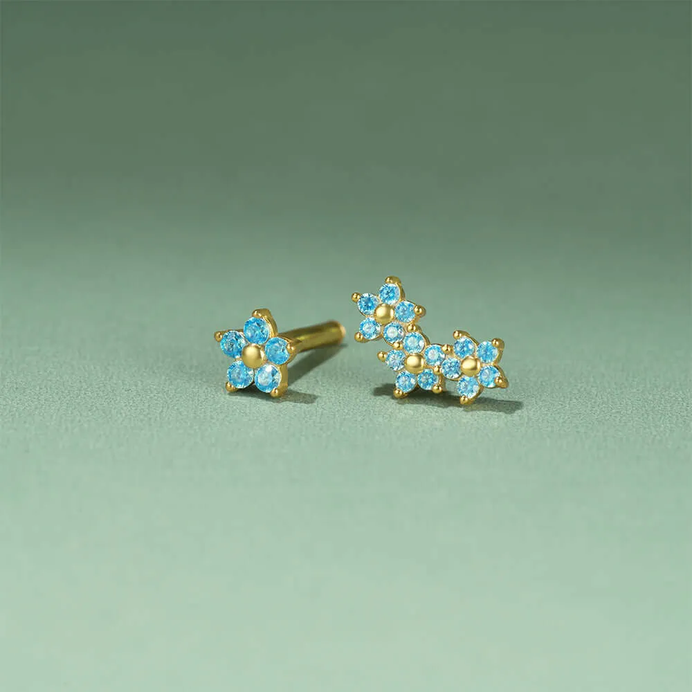 925 Silver Blue Flower CZ Diamond Double Sided Earrings