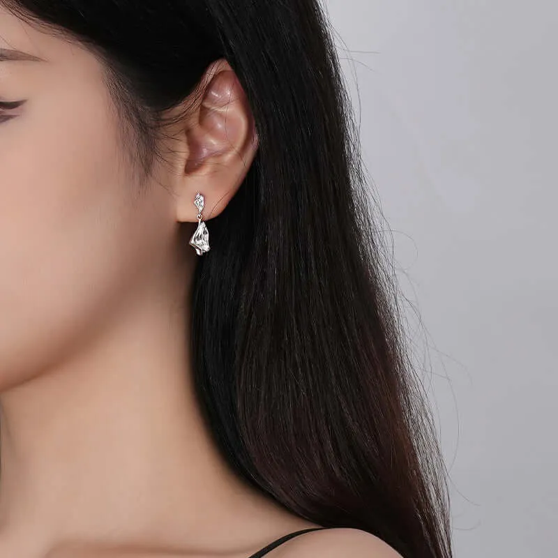 925 Silver Irregular Flowing Wrinkled Texture Earrings