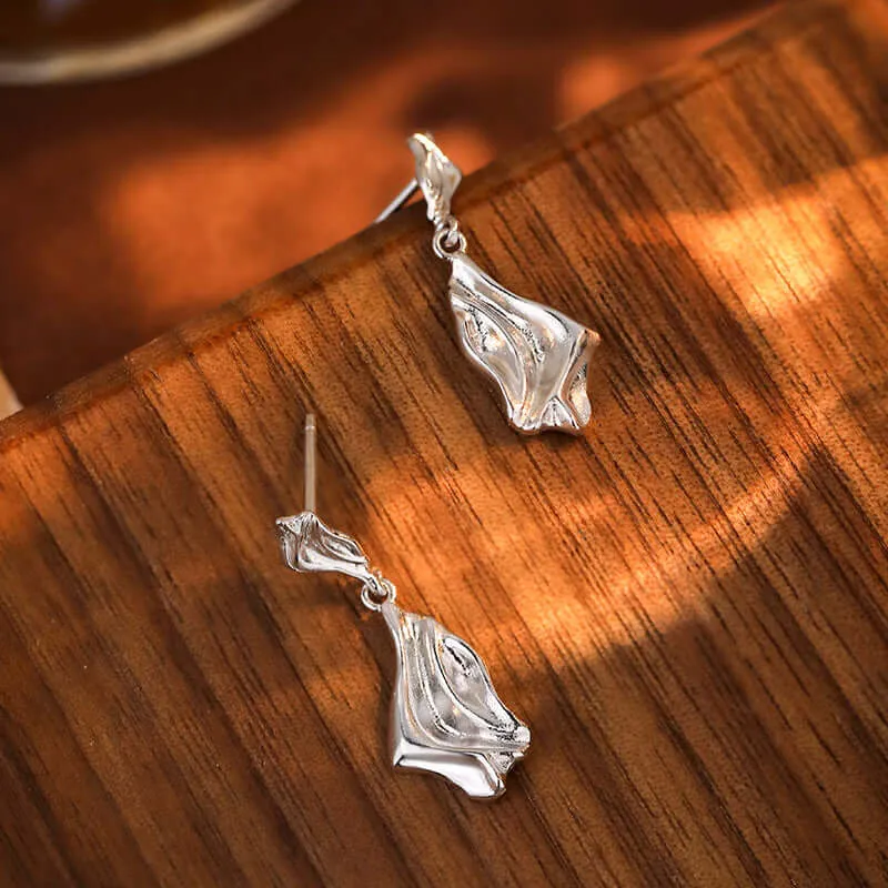 925 Silver Irregular Flowing Wrinkled Texture Earrings