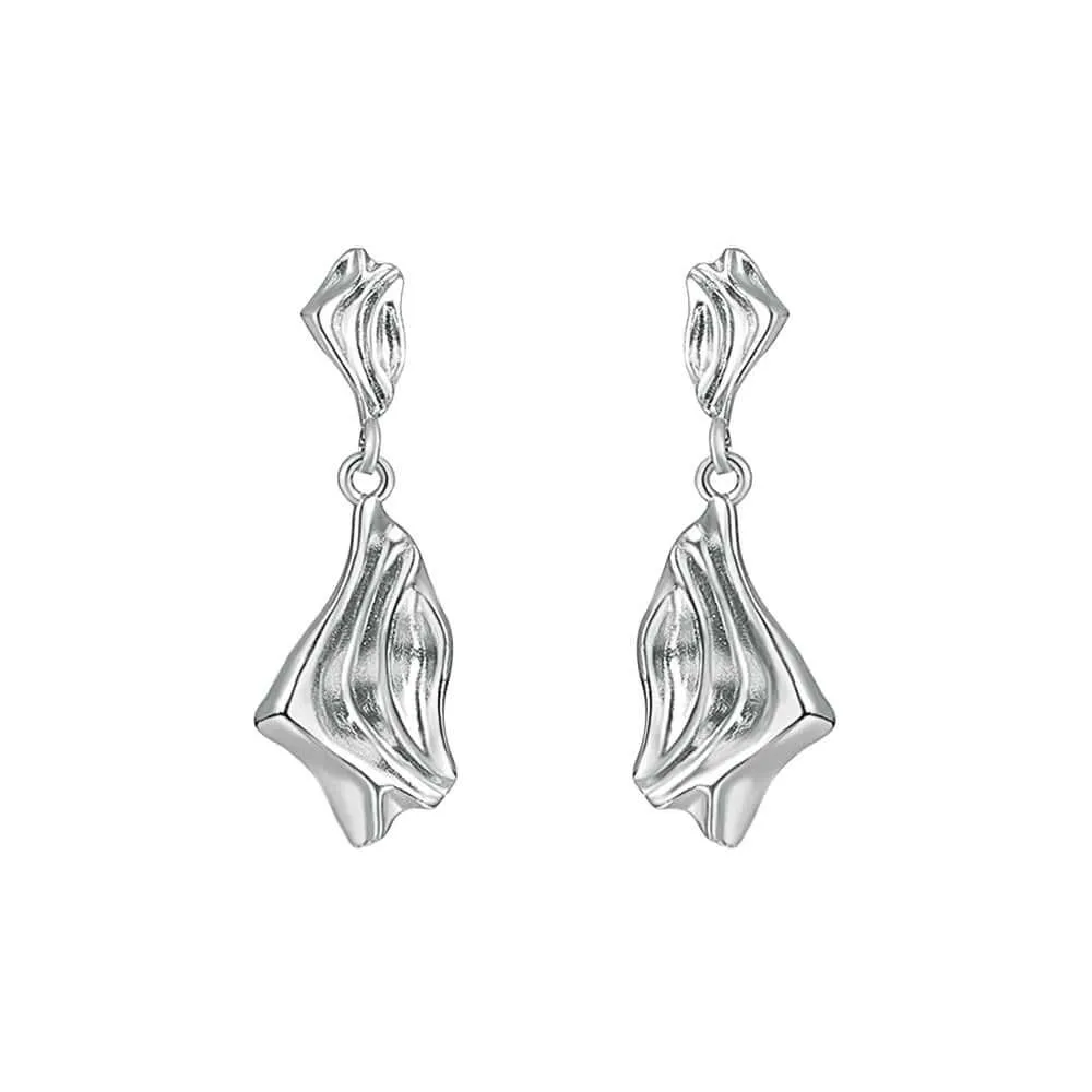 925 Silver Irregular Flowing Wrinkled Texture Earrings