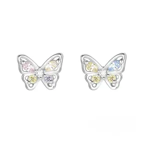 925 Silver Powder Blue Hollow Butterfly Earrings