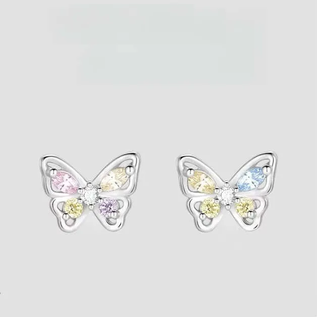 925 Silver Powder Blue Hollow Butterfly Earrings