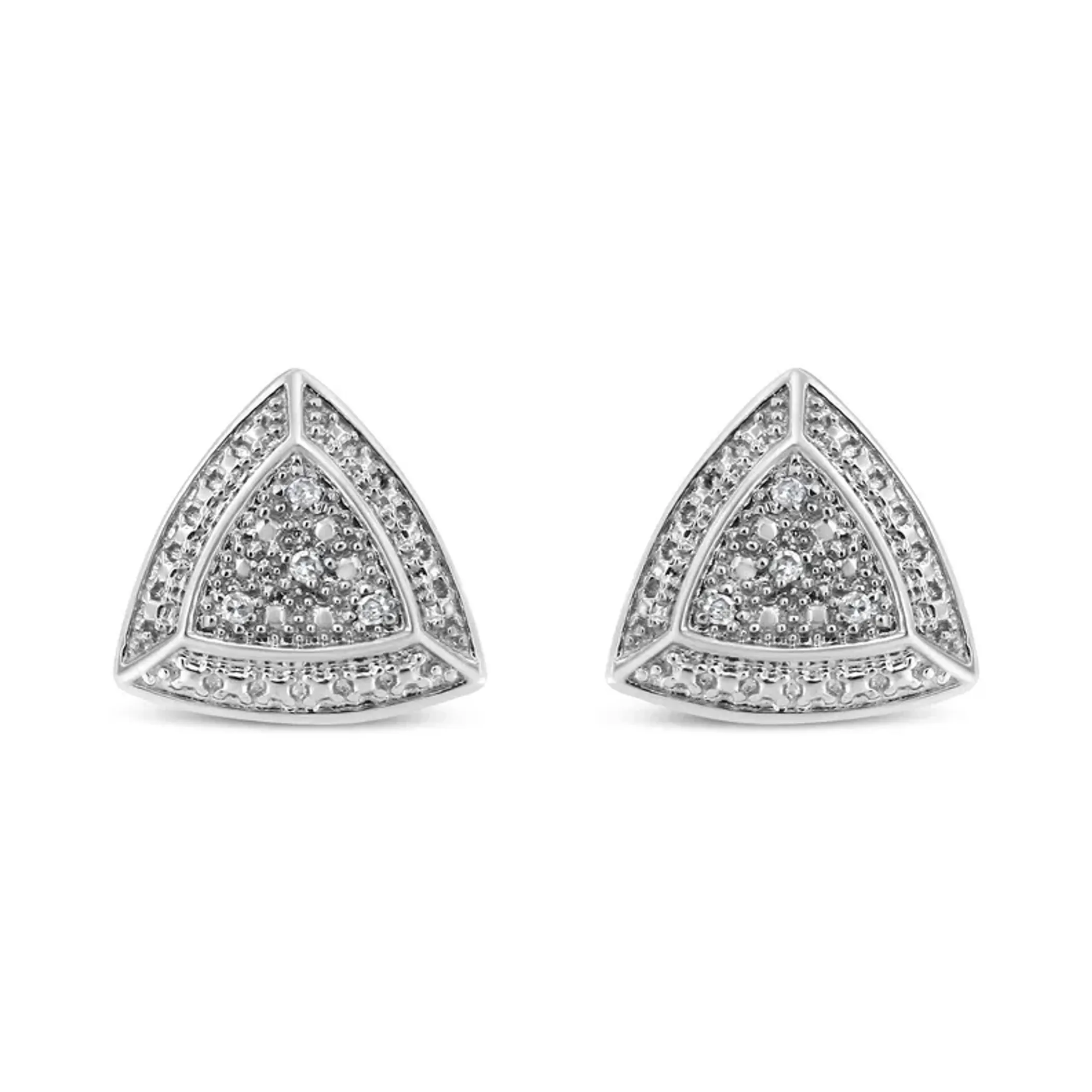 .925 Sterling Silver Diamond-Accented Trillion Shaped 4-Stone Halo-Style Stud Earrings (H-I Color, I2-I3 Clarity)