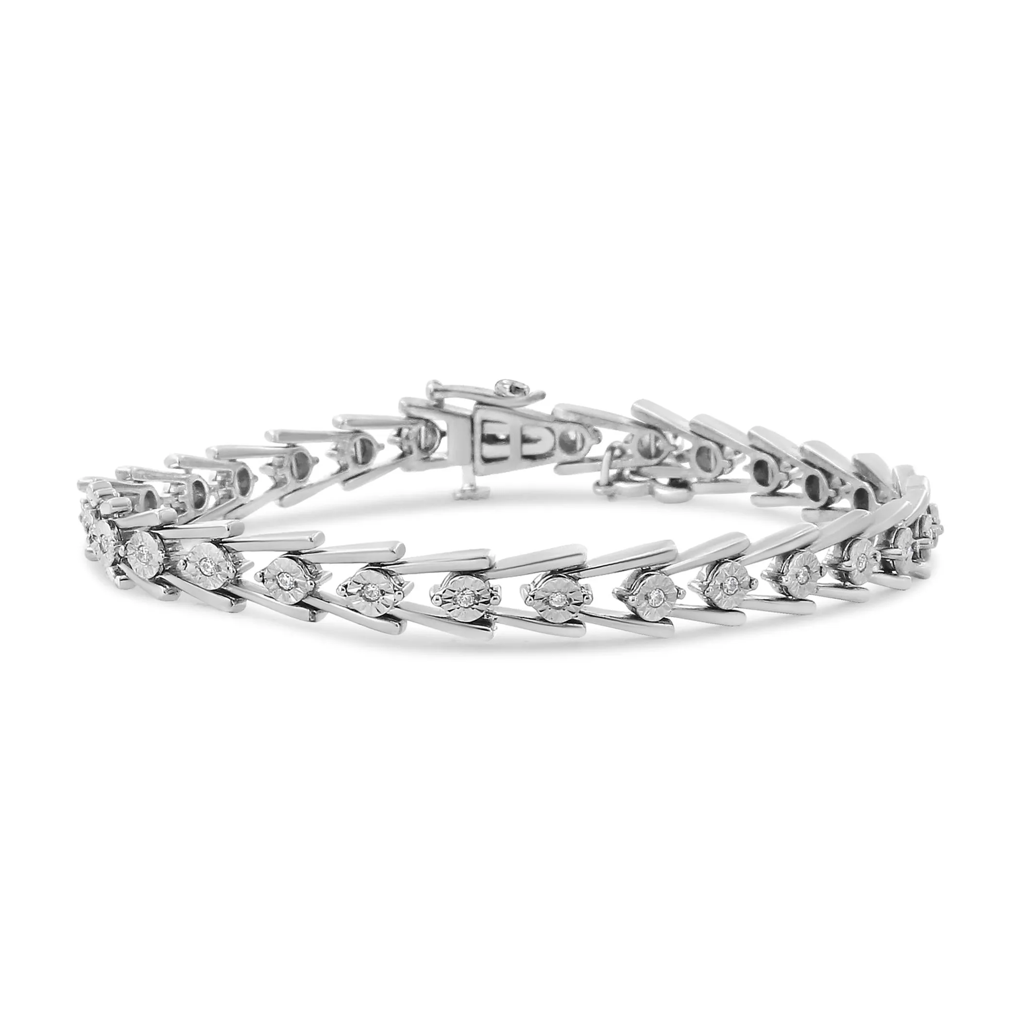 .925 Sterling Silver Diamond Miracle-Set Double Swoosh Milgrain Style Tennis Bracelet (1/2 cttw, I-J Color, I3 Clarity) - Size 7.75"