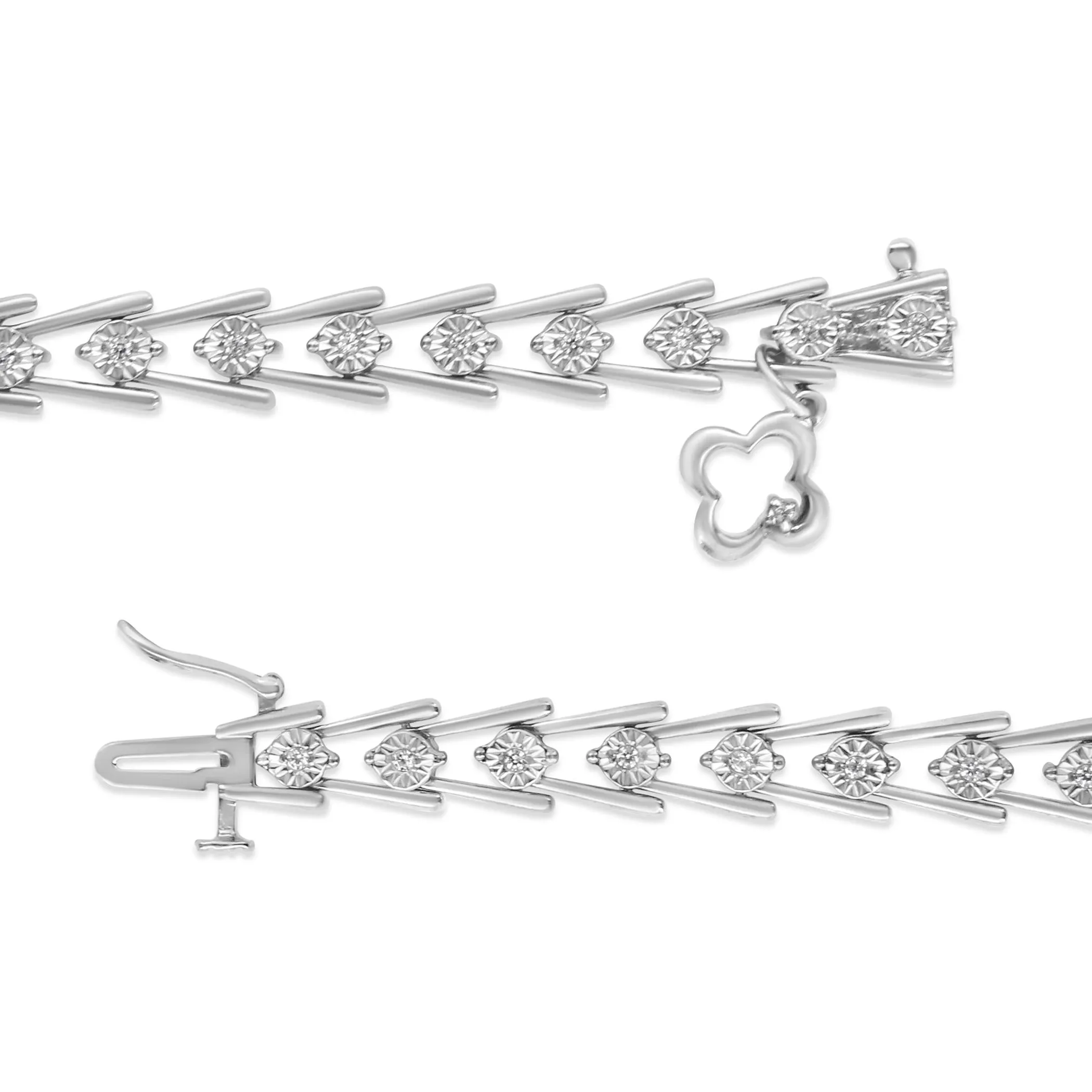 .925 Sterling Silver Diamond Miracle-Set Double Swoosh Milgrain Style Tennis Bracelet (1/2 cttw, I-J Color, I3 Clarity) - Size 7.75"