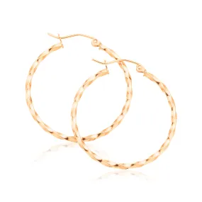 9ct Rose Gold Round 2x30mm Pattern Hoop Earrings