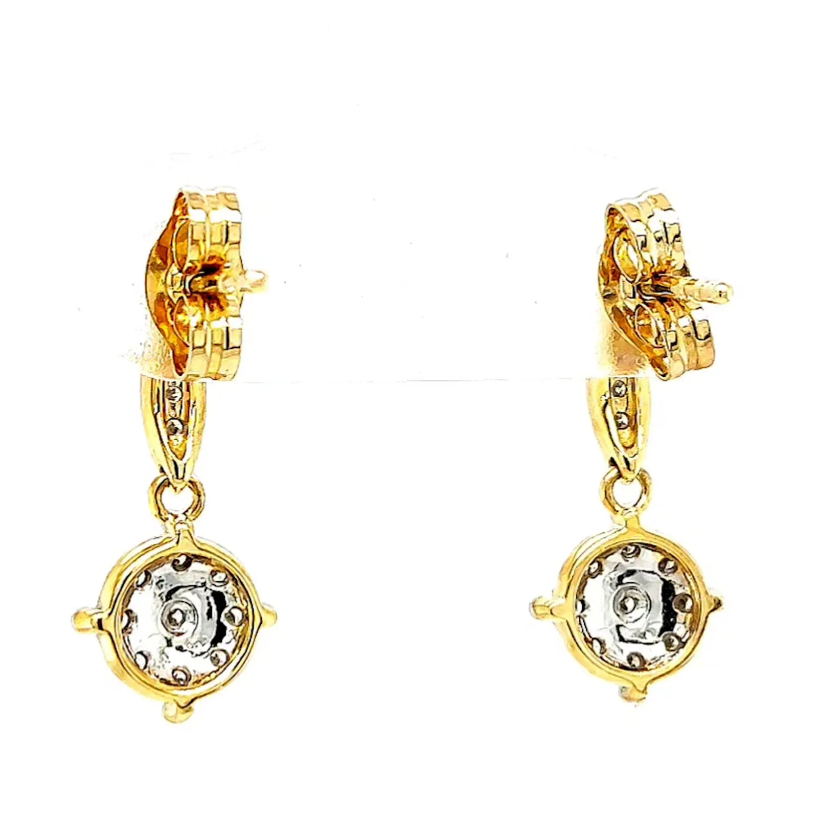 9ct Two Tone Gold Round Brilliant Cut 0.13 Carat tw of Diamonds Drop Earrings