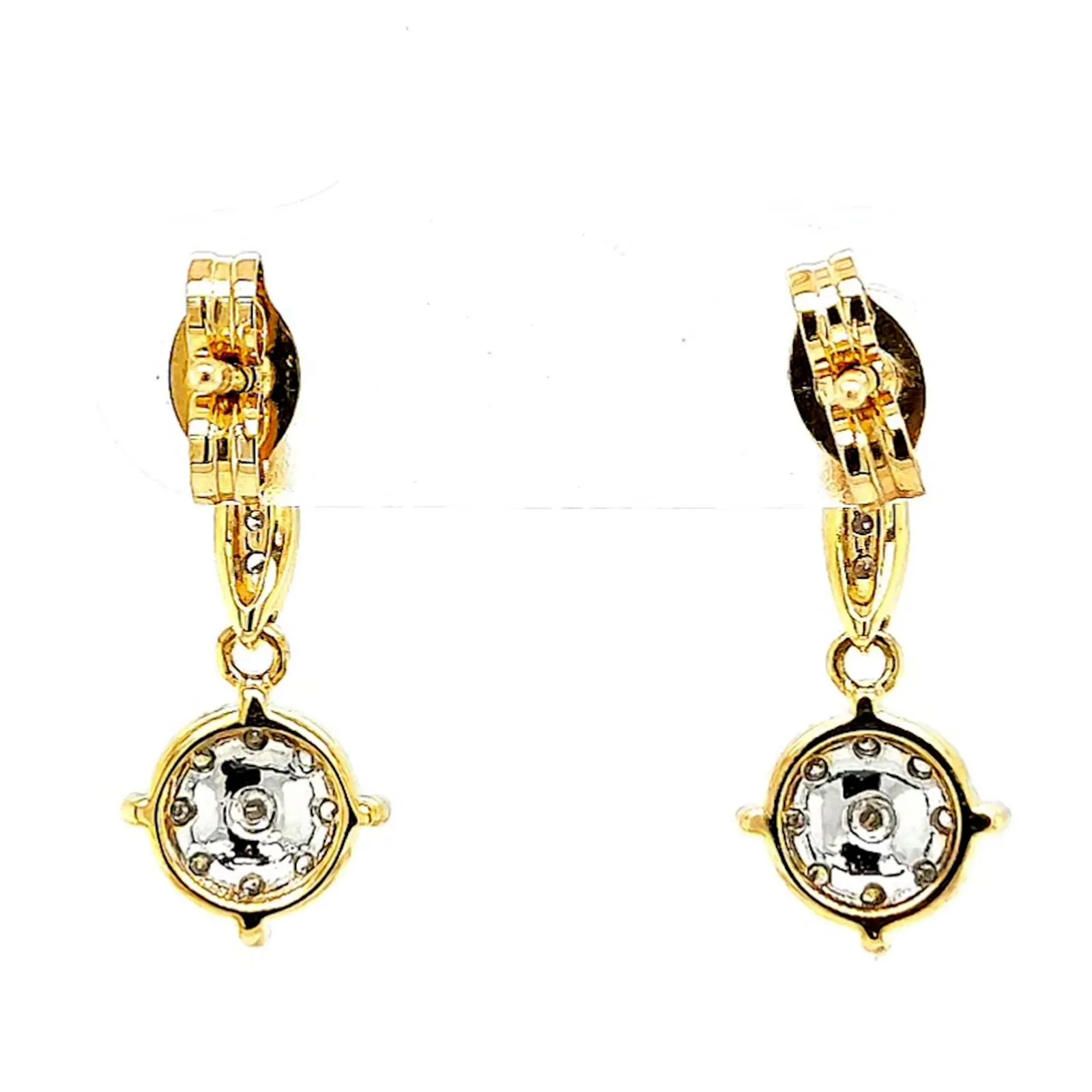 9ct Two Tone Gold Round Brilliant Cut 0.13 Carat tw of Diamonds Drop Earrings