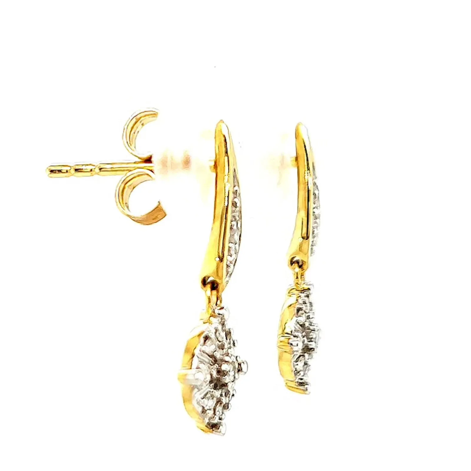 9ct Two Tone Gold Round Brilliant Cut 0.13 Carat tw of Diamonds Drop Earrings