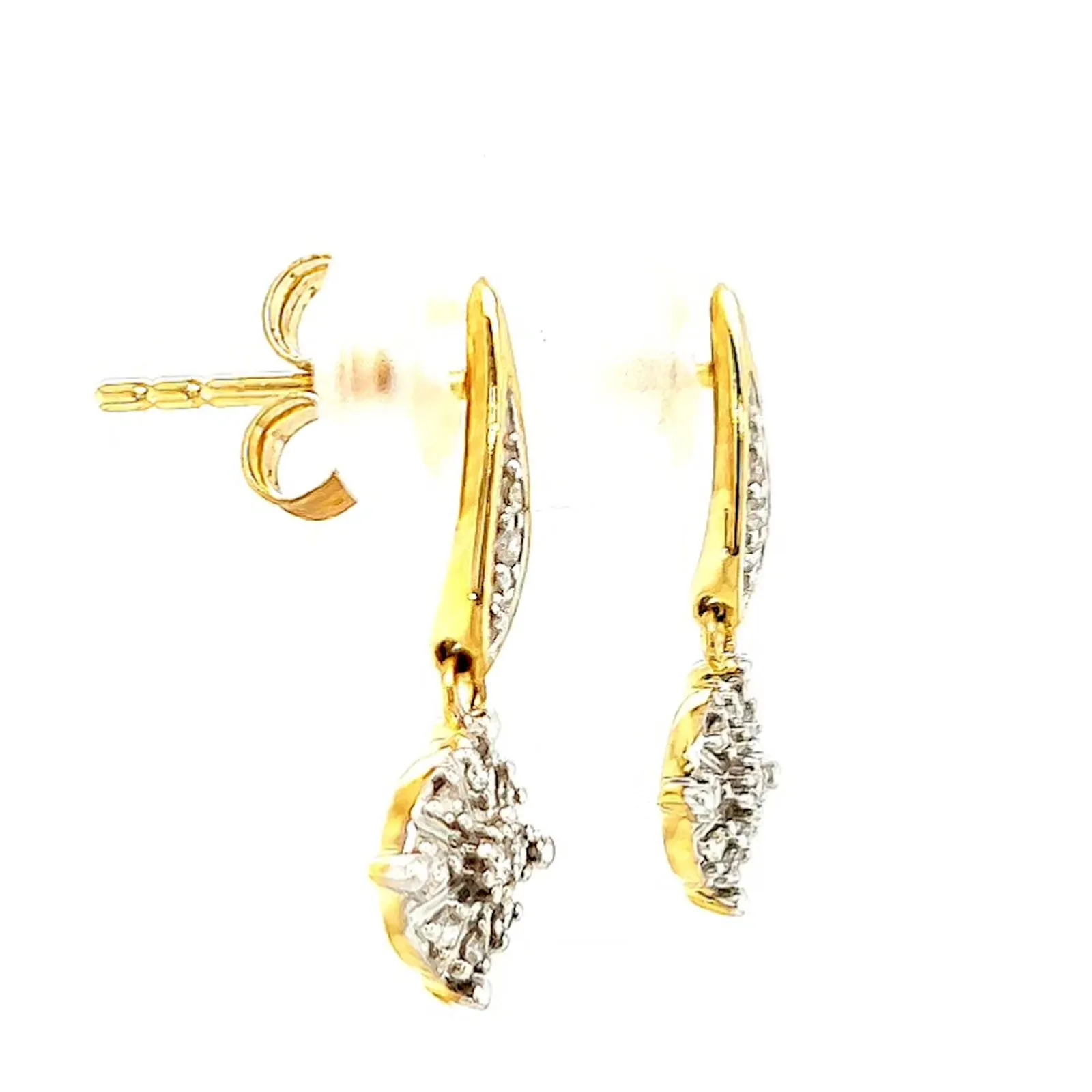 9ct Two Tone Gold Round Brilliant Cut 0.13 Carat tw of Diamonds Drop Earrings