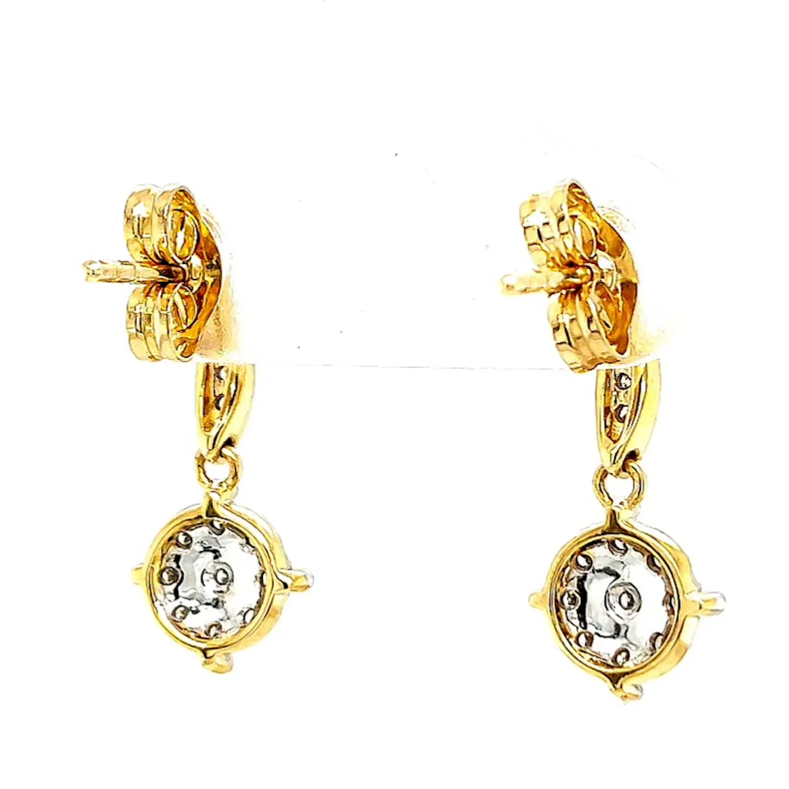 9ct Two Tone Gold Round Brilliant Cut 0.13 Carat tw of Diamonds Drop Earrings