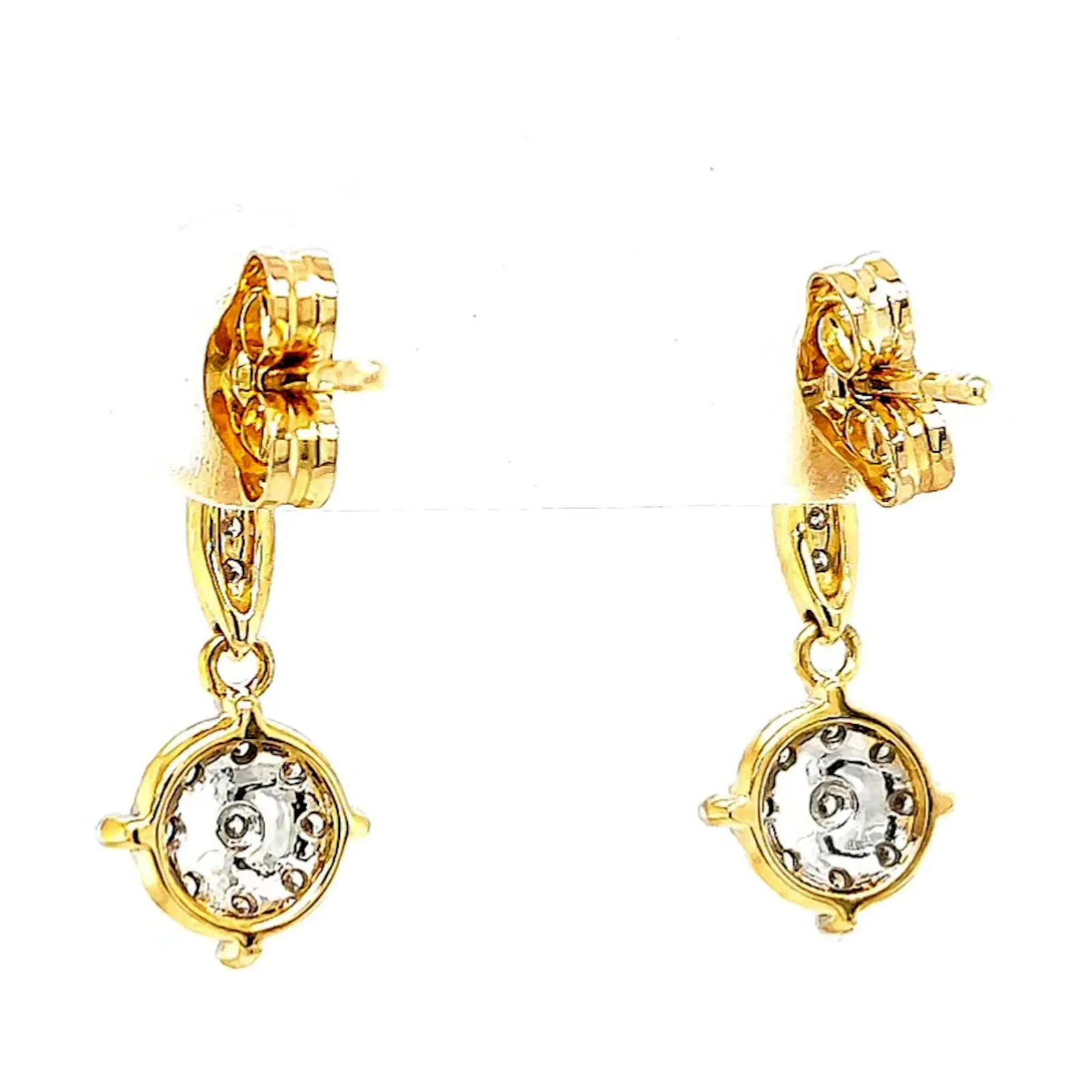 9ct Two Tone Gold Round Brilliant Cut 0.13 Carat tw of Diamonds Drop Earrings