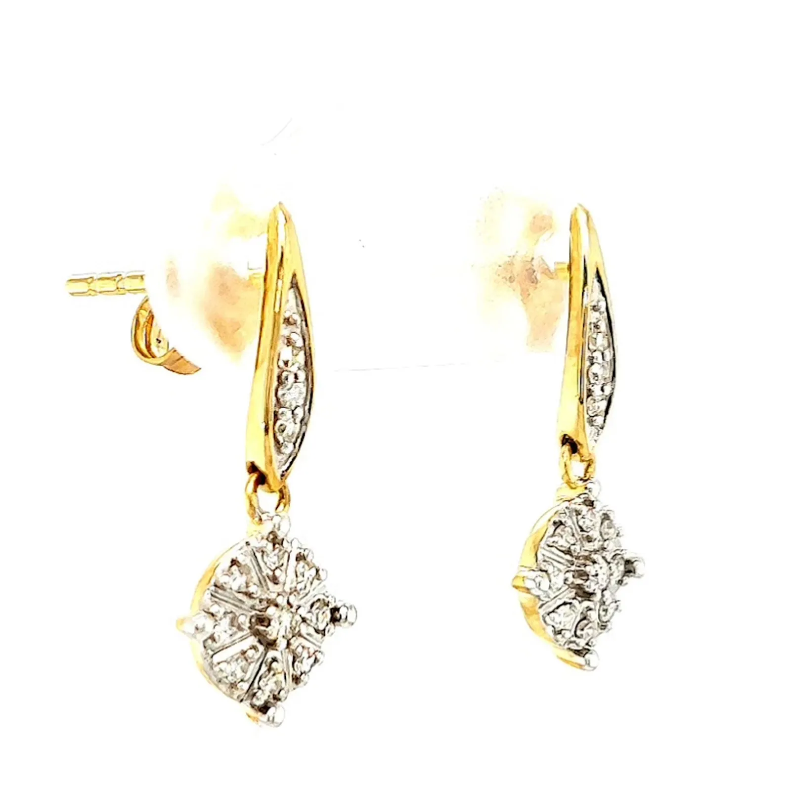 9ct Two Tone Gold Round Brilliant Cut 0.13 Carat tw of Diamonds Drop Earrings