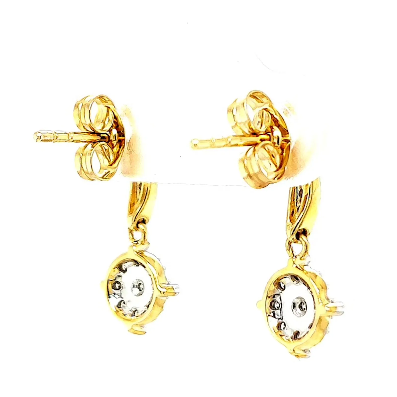 9ct Two Tone Gold Round Brilliant Cut 0.13 Carat tw of Diamonds Drop Earrings