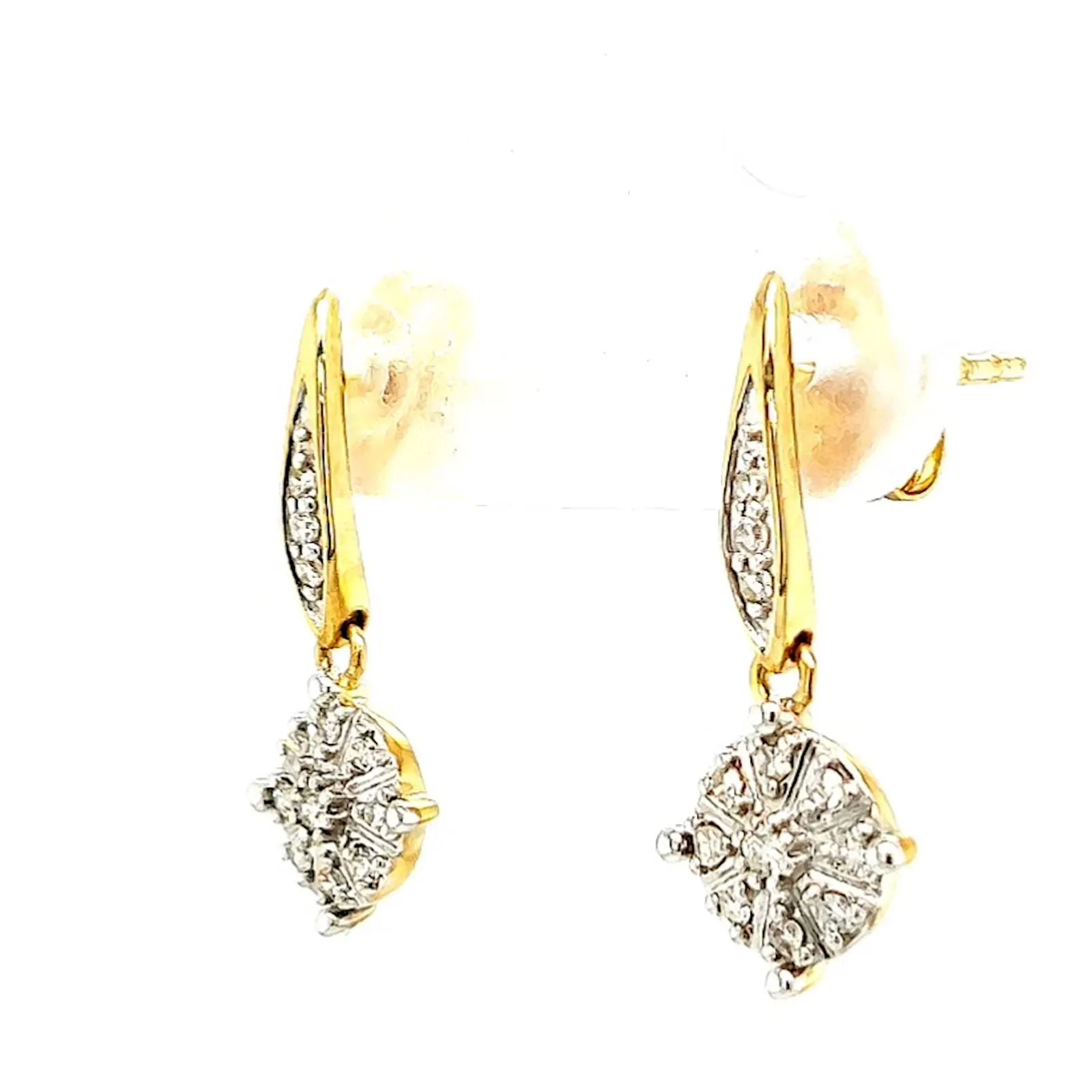 9ct Two Tone Gold Round Brilliant Cut 0.13 Carat tw of Diamonds Drop Earrings