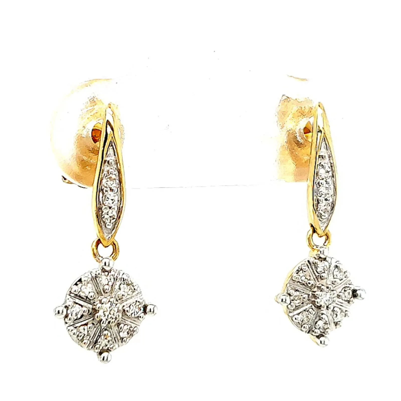 9ct Two Tone Gold Round Brilliant Cut 0.13 Carat tw of Diamonds Drop Earrings