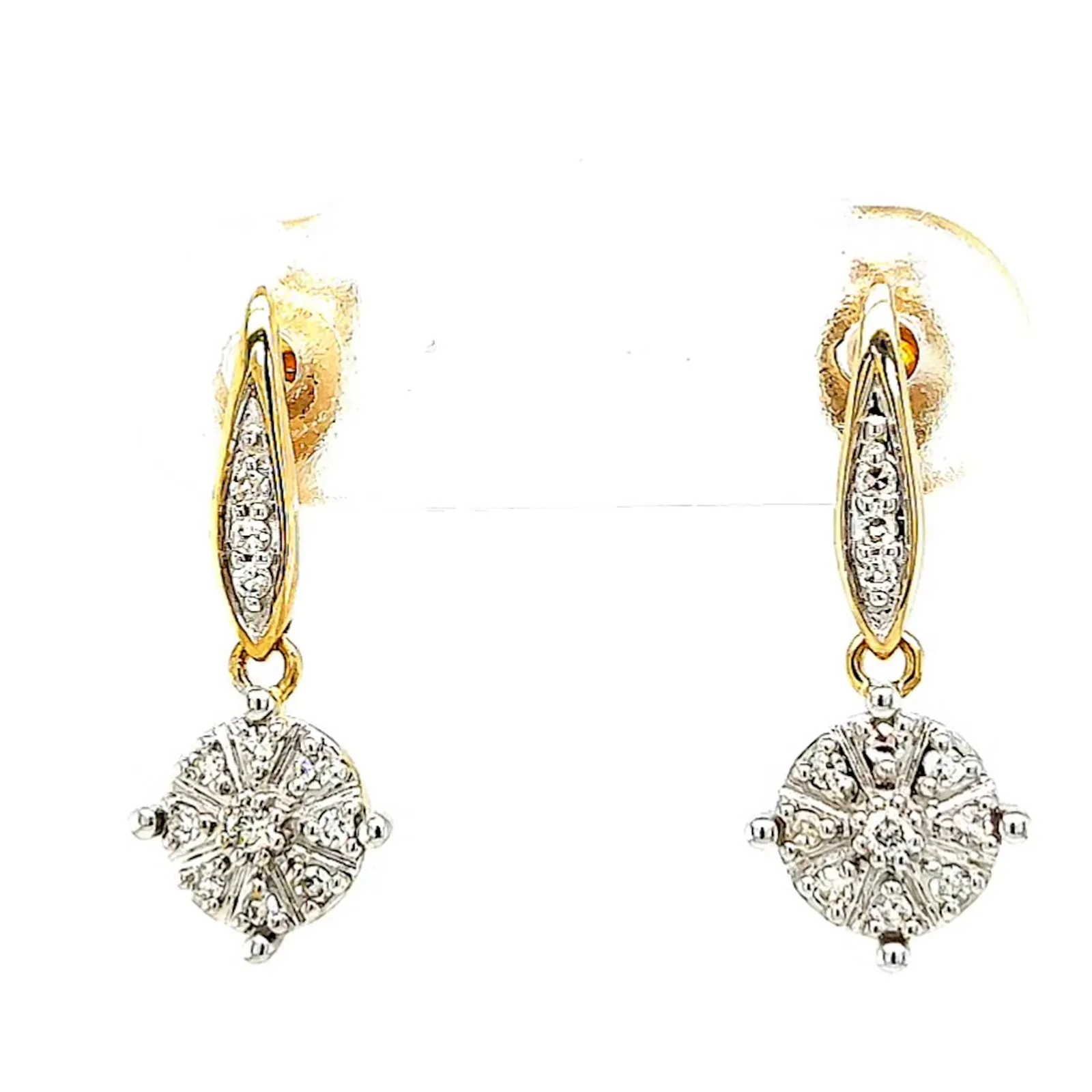 9ct Two Tone Gold Round Brilliant Cut 0.13 Carat tw of Diamonds Drop Earrings