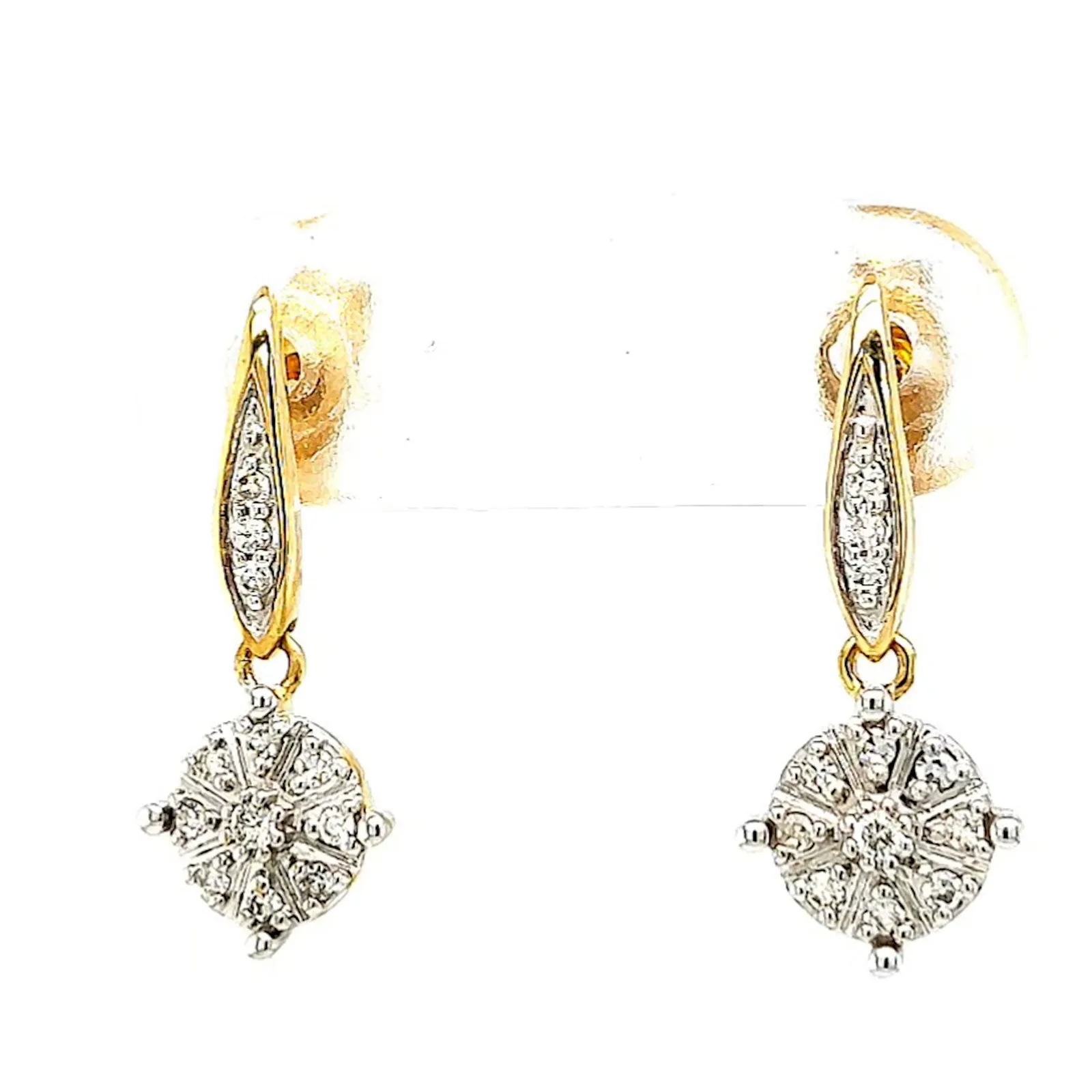 9ct Two Tone Gold Round Brilliant Cut 0.13 Carat tw of Diamonds Drop Earrings