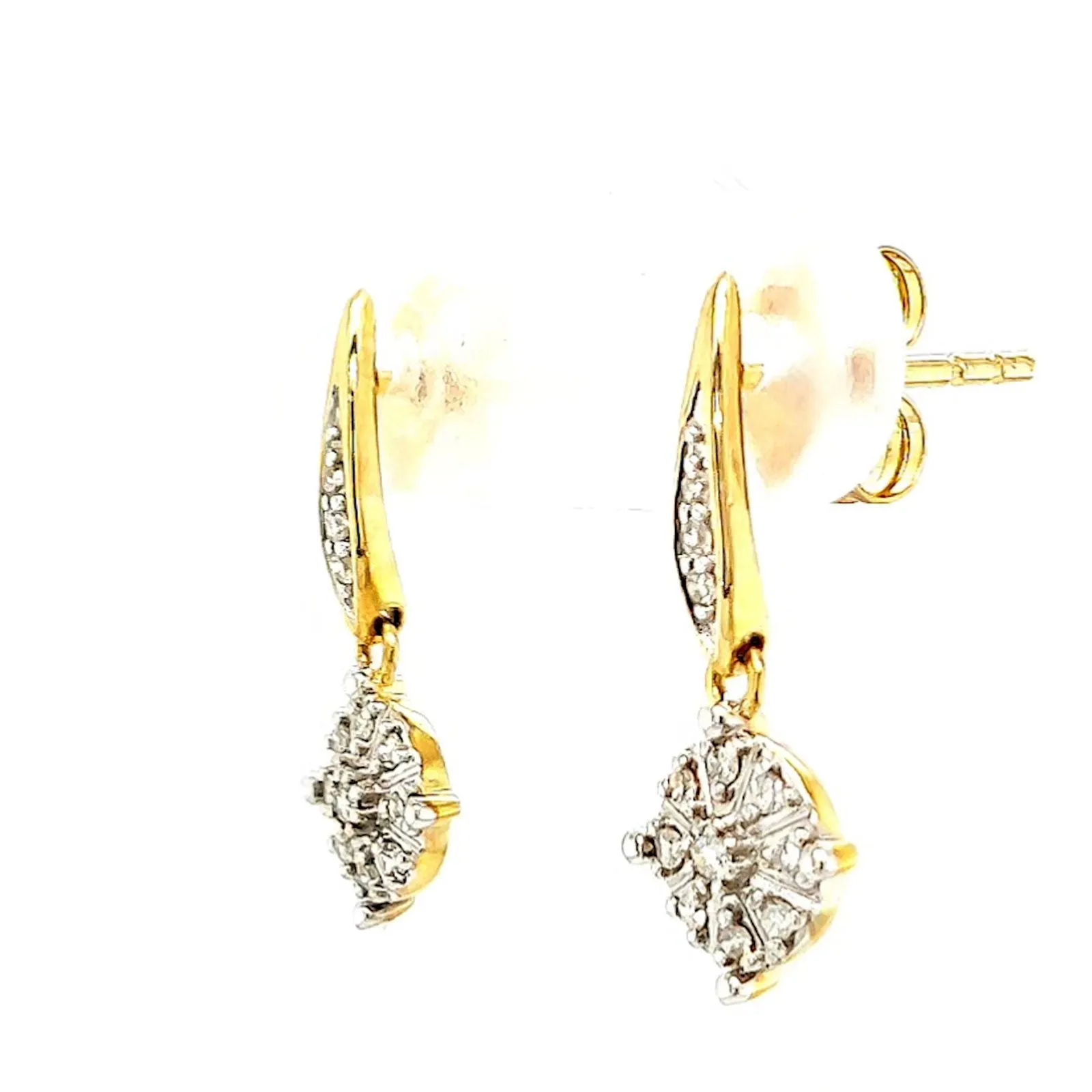 9ct Two Tone Gold Round Brilliant Cut 0.13 Carat tw of Diamonds Drop Earrings