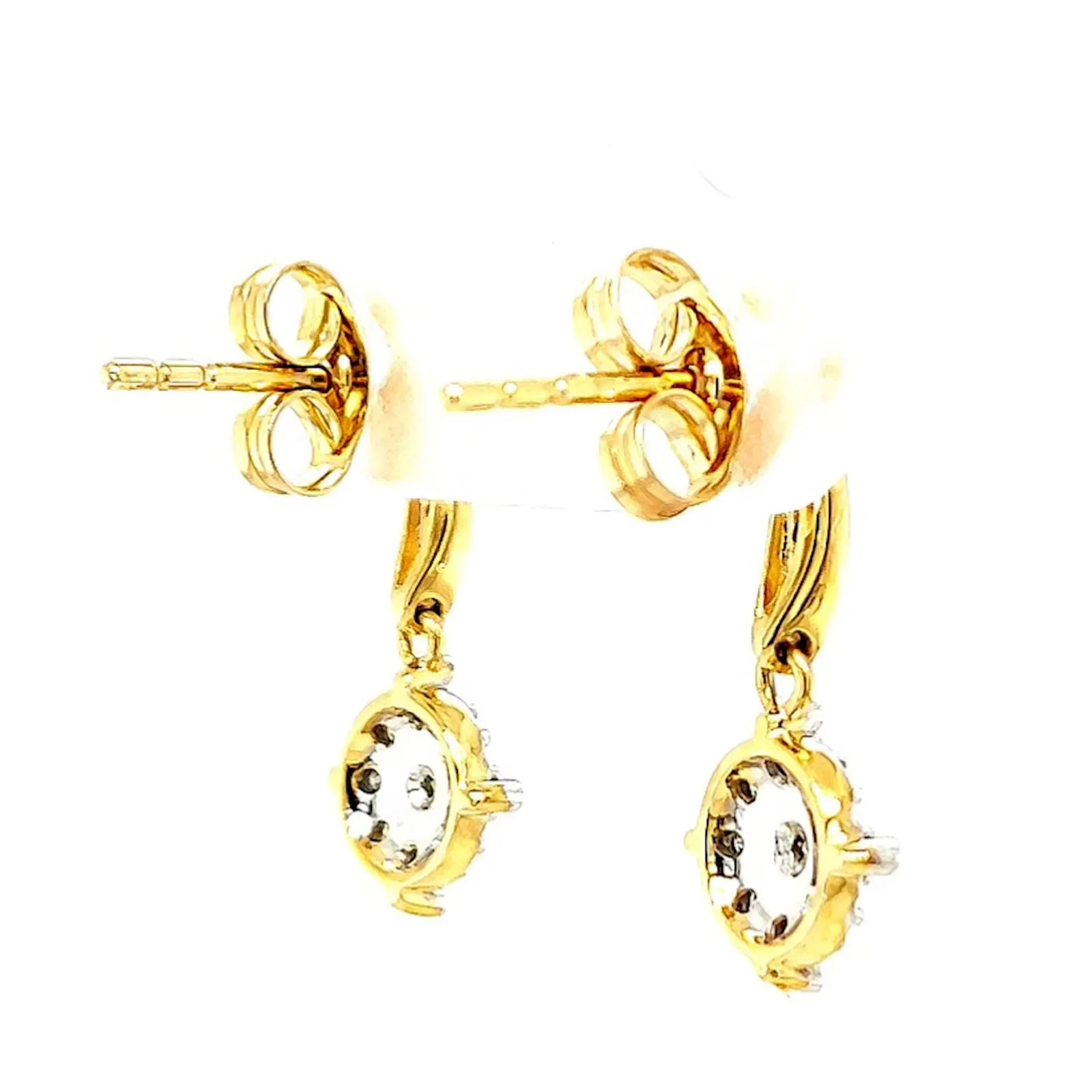 9ct Two Tone Gold Round Brilliant Cut 0.13 Carat tw of Diamonds Drop Earrings